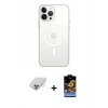 MARSİLYAN™- iPhone 14 Pro Max Kılıf Ahenk Yansıma Prime - Siyah Buffer Hayalet Cam Ekran Koruyucu + Gümüş Band Metal Kamera Lens
