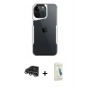 MARSİLYAN™- iPhone 14 Pro Max Kılıf Akış Çizgi Koleksiyonu - Şeffaf Pasifik Cam Ekran Koruyucu + Gümüş Raze Metal Kamera Lens