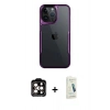 MARSİLYAN™- iPhone 14 Pro Max Kılıf Akış Çizgi Koleksiyonu - Şeffaf Pasifik Cam Ekran Koruyucu + PVD Metal Kamera Lens - TU