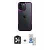 MARSİLYAN™- iPhone 14 Pro Max Kılıf Akış Çizgi Koleksiyonu - Şeffaf Royal Nano Ekran Koruyucu + PVD Metal Kamera Lens - TU