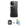 MARSİLYAN™- iPhone 14 Pro Max Kılıf Akış Çizgi Koleksiyonu - Şeffaf Royal Nano Ekran Koruyucu + PVD Metal Kamera Lens - TU