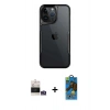 MARSİLYAN™- iPhone 14 Pro Max Kılıf Akış Çizgi Koleksiyonu - Siyah 18D Cam Ekran Koruyucu + Bilvis Titan Kamera Lens - GS