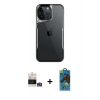 MARSİLYAN™- iPhone 14 Pro Max Kılıf Akış Çizgi Koleksiyonu - Siyah 18D Cam Ekran Koruyucu + Bilvis Titan Kamera Lens - GS