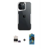 MARSİLYAN™- iPhone 14 Pro Max Kılıf Akış Çizgi Koleksiyonu - Siyah 18D Cam Ekran Koruyucu + Bilvis Titan Kamera Lens - GS