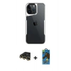 MARSİLYAN™- iPhone 14 Pro Max Kılıf Akış Çizgi Koleksiyonu - Siyah 18D Cam Ekran Koruyucu + Raze Metal Kamera Lens - GD