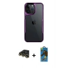 MARSİLYAN™- iPhone 14 Pro Max Kılıf Akış Çizgi Koleksiyonu - Siyah 18D Cam Ekran Koruyucu + Raze Metal Kamera Lens - GD