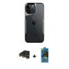MARSİLYAN™- iPhone 14 Pro Max Kılıf Akış Çizgi Koleksiyonu - Siyah 18D Cam Ekran Koruyucu + Raze Metal Kamera Lens - GD