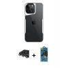 MARSİLYAN™- iPhone 14 Pro Max Kılıf Akış Çizgi Koleksiyonu - Siyah 18D Cam Ekran Koruyucu + Raze Metal Kamera Lens - GS
