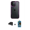 MARSİLYAN™- iPhone 14 Pro Max Kılıf Akış Çizgi Koleksiyonu - Siyah 18D Cam Ekran Koruyucu + Raze Metal Kamera Lens - GS