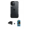 MARSİLYAN™- iPhone 14 Pro Max Kılıf Akış Çizgi Koleksiyonu - Siyah 18D Cam Ekran Koruyucu + Raze Metal Kamera Lens - GS