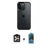MARSİLYAN™- iPhone 14 Pro Max Kılıf Akış Çizgi Koleksiyonu - Siyah 18D Cam Ekran Koruyucu + PVD Metal Kamera Lens - TU