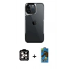 MARSİLYAN™- iPhone 14 Pro Max Kılıf Akış Çizgi Koleksiyonu - Siyah 18D Cam Ekran Koruyucu + PVD Metal Kamera Lens - TU