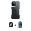 MARSİLYAN™- iPhone 14 Pro Max Kılıf Akış Çizgi Koleksiyonu - Siyah 18D Cam Ekran Koruyucu + PVD Metal Kamera Lens - TU