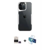 MARSİLYAN™- iPhone 14 Pro Max Kılıf Akış Çizgi Koleksiyonu - Siyah 3D Antistatik Cam Ekran Koruyucu + Bilvis Titan Kamera Lens - GS