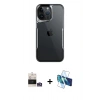 MARSİLYAN™- iPhone 14 Pro Max Kılıf Akış Çizgi Koleksiyonu - Siyah 3D Antistatik Cam Ekran Koruyucu + Bilvis Titan Kamera Lens - GS