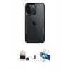 MARSİLYAN™- iPhone 14 Pro Max Kılıf Akış Çizgi Koleksiyonu - Siyah 3D Antistatik Cam Ekran Koruyucu + Bilvis Titan Kamera Lens - DNMR