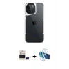 MARSİLYAN™- iPhone 14 Pro Max Kılıf Akış Çizgi Koleksiyonu - Siyah 3D Antistatik Cam Ekran Koruyucu + Bilvis Titan Kamera Lens - DNMR