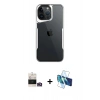MARSİLYAN™- iPhone 14 Pro Max Kılıf Akış Çizgi Koleksiyonu - Siyah 3D Antistatik Cam Ekran Koruyucu + Bilvis Titan Kamera Lens - GD
