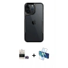 MARSİLYAN™- iPhone 14 Pro Max Kılıf Akış Çizgi Koleksiyonu - Siyah 3D Antistatik Cam Ekran Koruyucu + Bilvis Titan Kamera Lens - GD