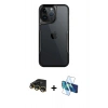 MARSİLYAN™- iPhone 14 Pro Max Kılıf Akış Çizgi Koleksiyonu - Siyah 3D Antistatik Cam Ekran Koruyucu + Raze Metal Kamera Lens - GD