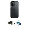 MARSİLYAN™- iPhone 14 Pro Max Kılıf Akış Çizgi Koleksiyonu - Siyah 3D Antistatik Cam Ekran Koruyucu + Raze Metal Kamera Lens - GD