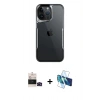 MARSİLYAN™- iPhone 14 Pro Max Kılıf Akış Çizgi Koleksiyonu - Siyah 3D Antistatik Cam Ekran Koruyucu + Bilvis Titan Kamera Lens - SH