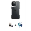 MARSİLYAN™- iPhone 14 Pro Max Kılıf Akış Çizgi Koleksiyonu - Siyah 3D Antistatik Cam Ekran Koruyucu + Bilvis Titan Kamera Lens - SH