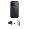 MARSİLYAN™- iPhone 14 Pro Max Kılıf Akış Çizgi Koleksiyonu - Siyah 6D Mat Seramik Hayalet Nano Ekran Koruyucu + Raze Metal Kamera Lens - GS