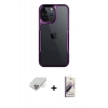 MARSİLYAN™- iPhone 14 Pro Max Kılıf Akış Çizgi Koleksiyonu - Siyah Bilvis 3D Mat Cam Ekran Koruyucu + Band Metal Kamera Lens - GD