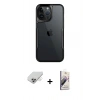 MARSİLYAN™- iPhone 14 Pro Max Kılıf Akış Çizgi Koleksiyonu - Siyah Bilvis 3D Mat Cam Ekran Koruyucu + Band Metal Kamera Lens - GD