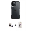 MARSİLYAN™- iPhone 14 Pro Max Kılıf Akış Çizgi Koleksiyonu - Siyah Bilvis 3D Mat Cam Ekran Koruyucu + Bilvis Titan Kamera Lens - DNMR