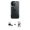 MARSİLYAN™- iPhone 14 Pro Max Kılıf Akış Çizgi Koleksiyonu - Siyah Bilvis 3D Mat Cam Ekran Koruyucu + Bilvis Titan Kamera Lens - GS