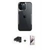 MARSİLYAN™- iPhone 14 Pro Max Kılıf Akış Çizgi Koleksiyonu - Siyah Bilvis 3D Mat Cam Ekran Koruyucu + Gümüş Raze Metal Kamera Lens