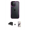 MARSİLYAN™- iPhone 14 Pro Max Kılıf Akış Çizgi Koleksiyonu - Siyah Bilvis 3D Mat Cam Ekran Koruyucu + Gümüş Raze Metal Kamera Lens