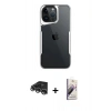 MARSİLYAN™- iPhone 14 Pro Max Kılıf Akış Çizgi Koleksiyonu - Siyah Bilvis 3D Mat Cam Ekran Koruyucu + Gümüş Raze Metal Kamera Lens