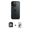 MARSİLYAN™- iPhone 14 Pro Max Kılıf Akış Çizgi Koleksiyonu - Siyah Bilvis 3D Mat Cam Ekran Koruyucu + PVD Metal Kamera Lens - TU