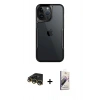MARSİLYAN™- iPhone 14 Pro Max Kılıf Akış Çizgi Koleksiyonu - Siyah Bilvis 3D Mat Cam Ekran Koruyucu + Raze Metal Kamera Lens - GD