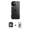 MARSİLYAN™- iPhone 14 Pro Max Kılıf Akış Çizgi Koleksiyonu - Siyah Bilvis 3D Mat Cam Ekran Koruyucu + Turuncu PVD Metal Kamera Lens