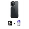 MARSİLYAN™- iPhone 14 Pro Max Kılıf Akış Çizgi Koleksiyonu - Siyah Bilvis 5in1 3D Magic Cam Ekran Koruyucu + Turuncu PVD Metal Kamera Lens