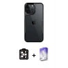 MARSİLYAN™- iPhone 14 Pro Max Kılıf Akış Çizgi Koleksiyonu - Siyah Bilvis 5in1 3D Magic Cam Ekran Koruyucu + Turuncu PVD Metal Kamera Lens
