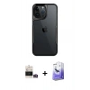 MARSİLYAN™- iPhone 14 Pro Max Kılıf Akış Çizgi Koleksiyonu - Siyah Bilvis 5in1 5D Magic Hayalet Cam Ekran Koruyucu + Bilvis Titan Kamera Lens - GD