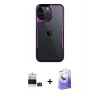 MARSİLYAN™- iPhone 14 Pro Max Kılıf Akış Çizgi Koleksiyonu - Siyah Bilvis 5in1 5D Magic Hayalet Cam Ekran Koruyucu + Derin Mor Bilvis Titan Kamera Lens