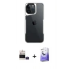 MARSİLYAN™- iPhone 14 Pro Max Kılıf Akış Çizgi Koleksiyonu - Siyah Bilvis 5in1 5D Magic Hayalet Cam Ekran Koruyucu + Derin Mor Bilvis Titan Kamera Lens