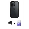 MARSİLYAN™- iPhone 14 Pro Max Kılıf Akış Çizgi Koleksiyonu - Siyah Bilvis 5in1 5D Magic Hayalet Cam Ekran Koruyucu + Raze Metal Kamera Lens - GS