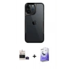 MARSİLYAN™- iPhone 14 Pro Max Kılıf Akış Çizgi Koleksiyonu - Siyah Bilvis 5in1 5D Magic Hayalet Cam Ekran Koruyucu + Bilvis Titan Kamera Lens - SH