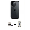 MARSİLYAN™- iPhone 14 Pro Max Kılıf Akış Çizgi Koleksiyonu - Siyah Bilvis Hayalet Cam Ekran Koruyucu + Gümüş Bilvis Titan Kamera Lens