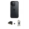 MARSİLYAN™- iPhone 14 Pro Max Kılıf Akış Çizgi Koleksiyonu - Siyah Bilvis Hayalet Cam Ekran Koruyucu + Raze Metal Kamera Lens - GD