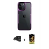 MARSİLYAN™- iPhone 14 Pro Max Kılıf Akış Çizgi Koleksiyonu - Siyah Buffer Cam Ekran Koruyucu + Raze Metal Kamera Lens - GS