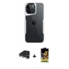 MARSİLYAN™- iPhone 14 Pro Max Kılıf Akış Çizgi Koleksiyonu - Siyah Buffer Cam Ekran Koruyucu + Raze Metal Kamera Lens - GS