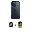 MARSİLYAN™- iPhone 14 Pro Max Kılıf Akış Çizgi Koleksiyonu - Siyah Buffer Cam Ekran Koruyucu + PVD Metal Kamera Lens - TU